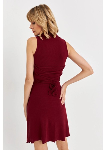 Kadın Bordo Bağlama Detaylı Kaşkorse Mini Elbise FRY2271 modelleri