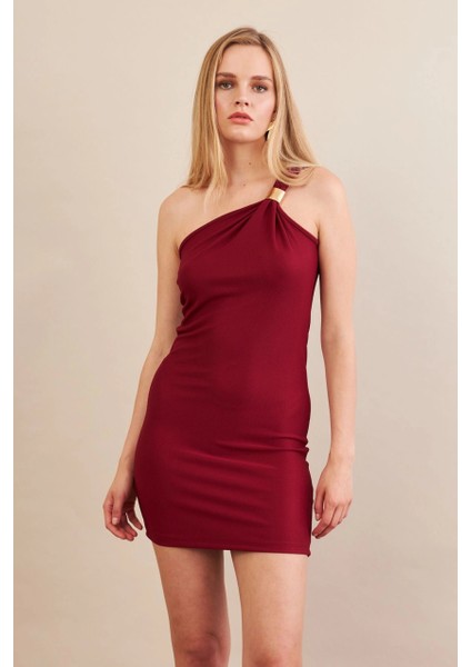 Kadın Bordo Aksesuarlı Mini Elbise FRY2315