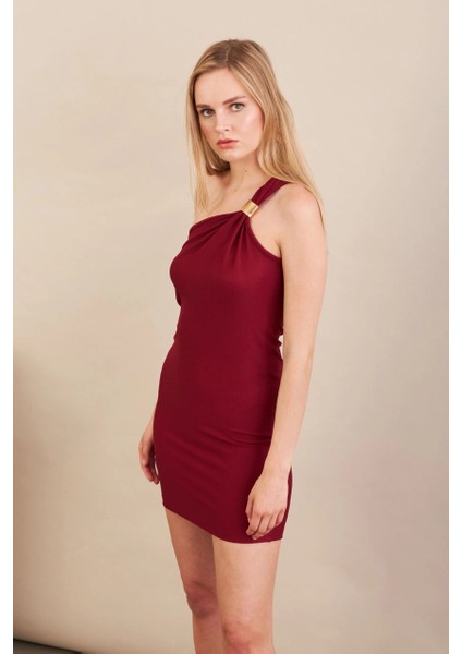 Kadın Bordo Aksesuarlı Mini Elbise FRY2315 fırsatları