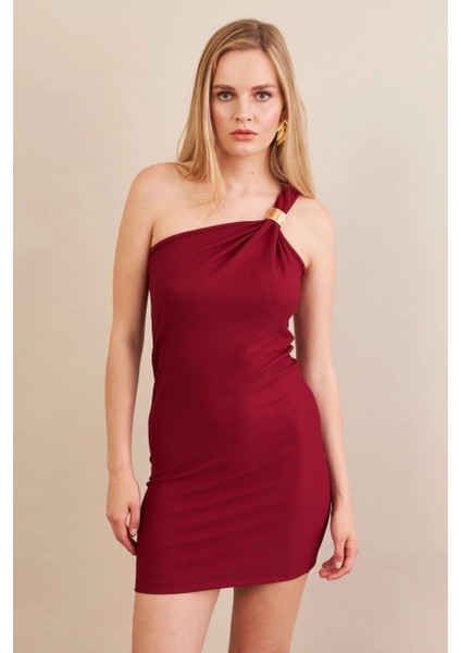 Kadın Bordo Aksesuarlı Mini Elbise FRY2315 indirimleri