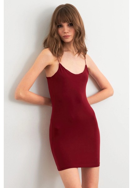 Kadın Bordo Maxi Elbise MEN2052