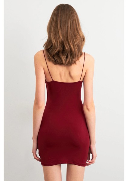 Kadın Bordo Maxi Elbise MEN2052