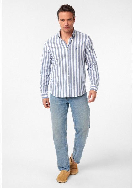 Jorge Erkek Regular Fit Çizgili Keten Görünümlü Gömlek fiyatları