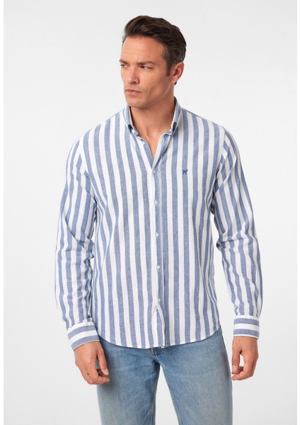 Jorge Erkek Regular Fit Çizgili Keten Görünümlü Gömlek modelleri