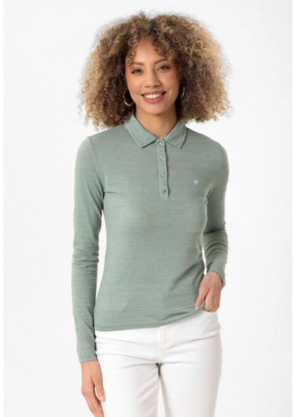 Cinzia Slim Fit Uzun Kollu Polo Yaka Kadın T-Shirt