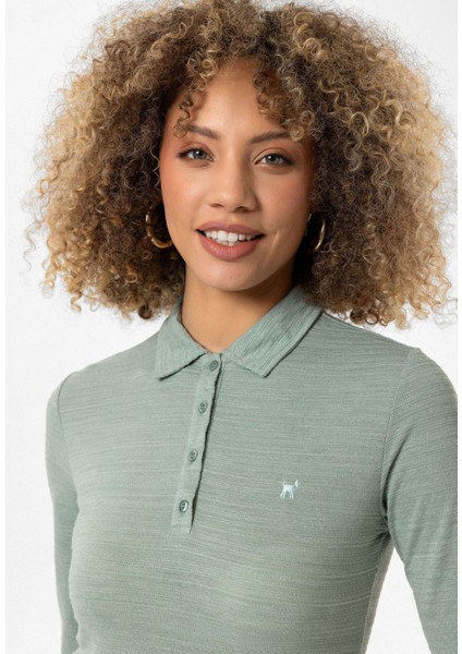 Cinzia Slim Fit Uzun Kollu Polo Yaka Kadın T-Shirt fırsatları