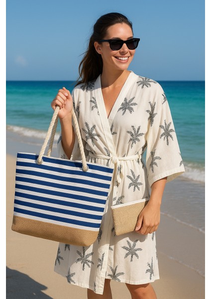 Kadın Deniz Plaj Çantası Çok Renkli Fermuarlı