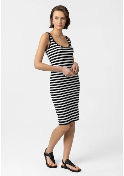 Angel Kadın Çizgili Slim Fit Elbise