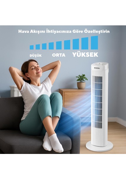 Kule Tipi Vantilatör – Sessiz Çalışma, 3 Farklı Hız Ayarı, Zamanlayıcılı Serinlik