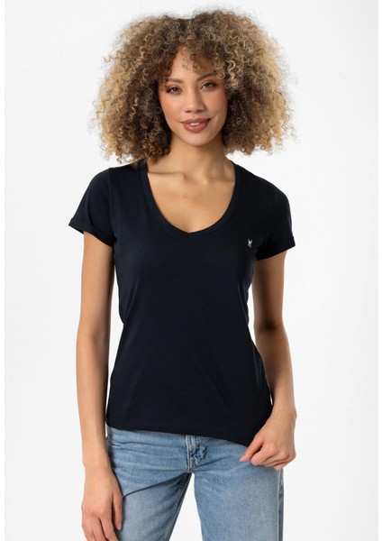 Christina Kadın Derin V Yaka Slim Fit T-Shirt