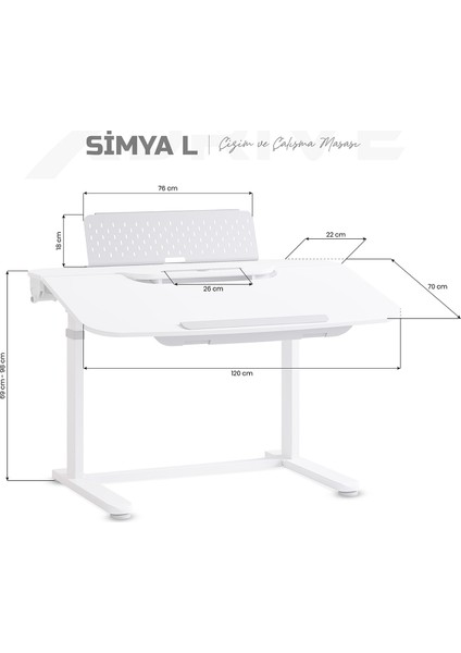 Simya Yükseklik Ayarlı Çizim ve Çalışma Masası 120 x 72