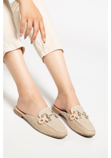 Suins Silva Model Taş Aksesuarlı Hasır Terlik