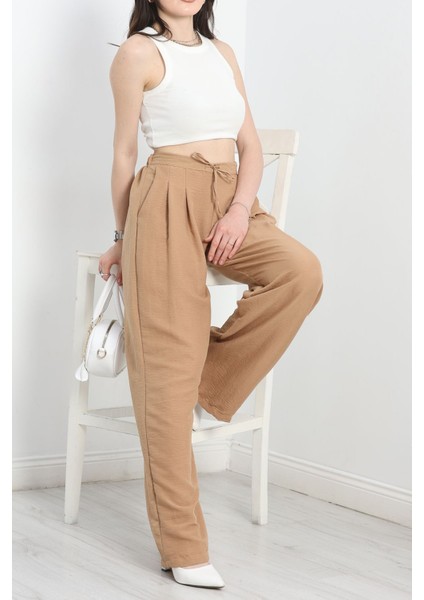 Beli Lastikli Bol Paça Pantolon Bej