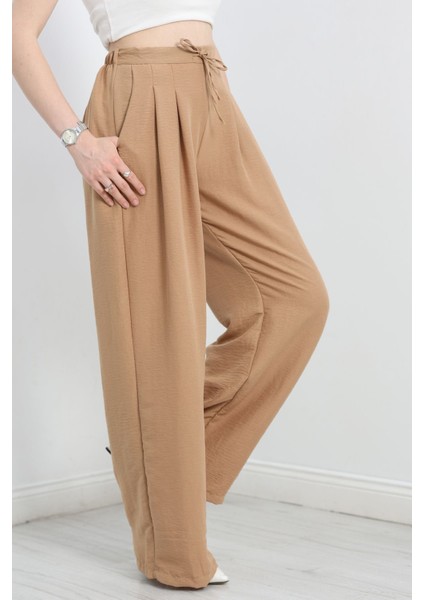 Beli Lastikli Bol Paça Pantolon Bej modelleri