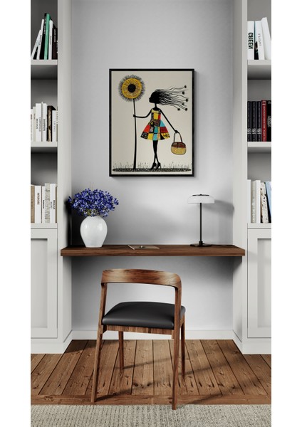 Çerçeveli Tablo Ayçiçeği ve Silüet Soyut Modern
