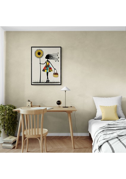 Çerçeveli Tablo Ayçiçeği ve Silüet Soyut Modern
