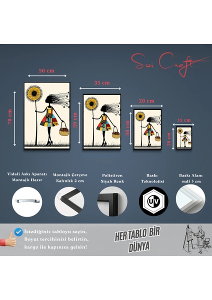 Çerçeveli Tablo Ayçiçeği ve Silüet Soyut Modern