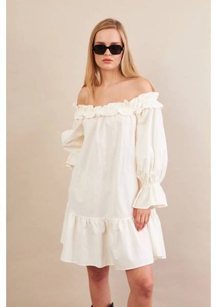 Kadın Ekru Madonna Yaka Midi Elbise PSG1012 indirimleri