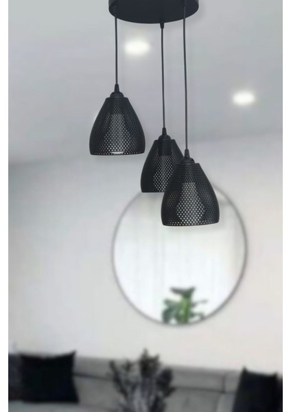 Siyah 3'lü Sarkıt Avize Ayarlanabilir Modern Salon Mutfak Yatak Odası Antre Dekoratif Tavan Lambası