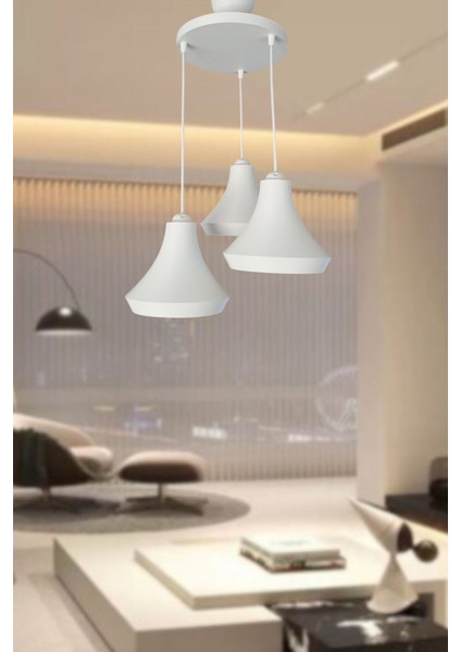 Retro Rustik Model Modern Beton Görünümlü 3'lü Beyaz Sarkıt Avize Cafe Yatak Odası Ofis Salon Mutfak