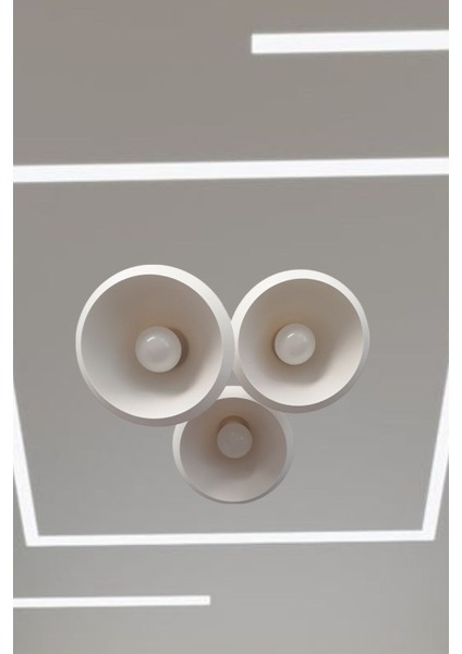 Retro Rustik Model Modern Beton Görünümlü 3'lü Beyaz Sarkıt Avize Cafe Yatak Odası Ofis Salon Mutfak