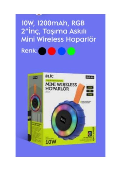 BLS60 Taşınabilir Bluetooth 1200 Mah.tf/usb/aux Girişli Hoparlör