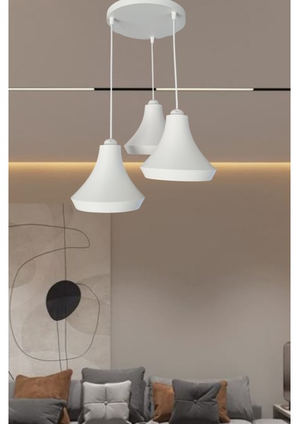 Retro Rustik Model Modern Beton Görünümlü 3'lü Beyaz Sarkıt Avize Cafe Yatak Odası Ofis Salon Mutfak