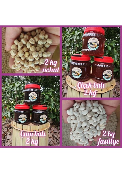 Bal ve Paket 1 (Net 8 Kg)( Çam, Çiçek Balı, kuru Fasulye ve Nohut)