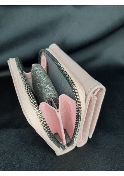 Pudra Pembe Kadın Cüzdanı - Fermuarlı ve Düğmeli Kartlık Model fiyatları