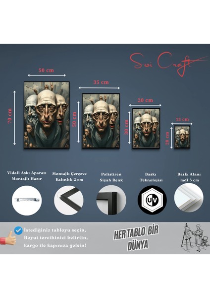 Çerçeveli Tablo Dramatik Portre Sürreal Sanat