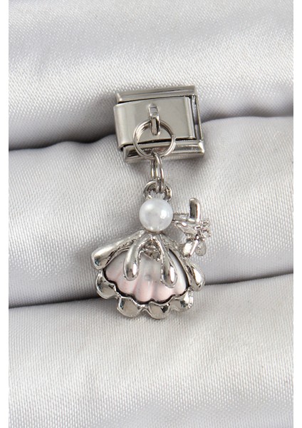 316L Çelik Sallantılı Inci Detaylı Istiridye Model Gümüş Renk Nomination Charm