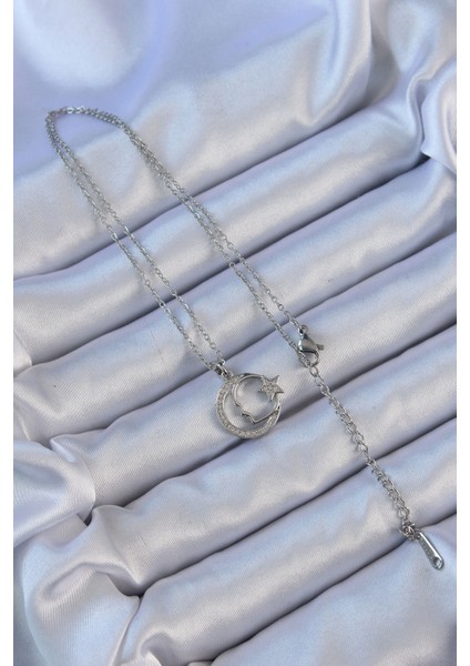 316L Çelik Zincir Gümüş Renk Zirkon Taşlı Ay Yıldız Simgeli Atatürk Kolye fiyatları