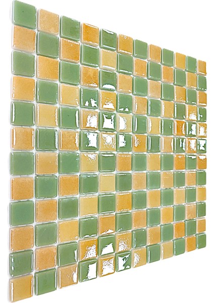 Mutfak Tezgah Arası, Havuz, Banyo, Sauna, Spa, Iç ve Dış Dekorasyonda Tüm Yüzeyler Için, 25X25MM. M.yeşili-Püskürtme Sarı Damalı, 31.5X31.5CM. Fileli Cam Mozaik. (10 File Karo = 1 M2 Fiyatıdır ) fiyatları