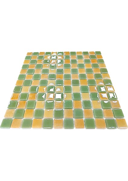 Mutfak Tezgah Arası, Havuz, Banyo, Sauna, Spa, Iç ve Dış Dekorasyonda Tüm Yüzeyler Için, 25X25MM. M.yeşili-Püskürtme Sarı Damalı, 31.5X31.5CM. Fileli Cam Mozaik. (10 File Karo = 1 M2 Fiyatıdır ) fırsatları