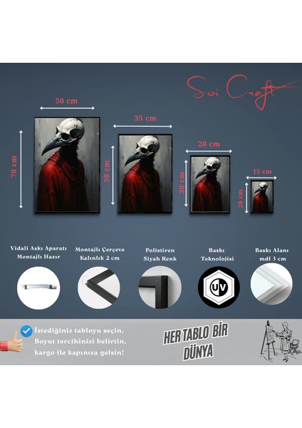 Çerçeveli Tablo Gotik Tarz Kuzgun Kafatası