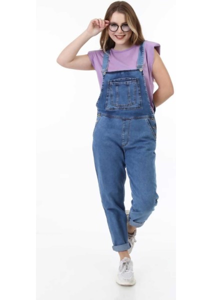 Kadın Askılı Denim Kot Tulum