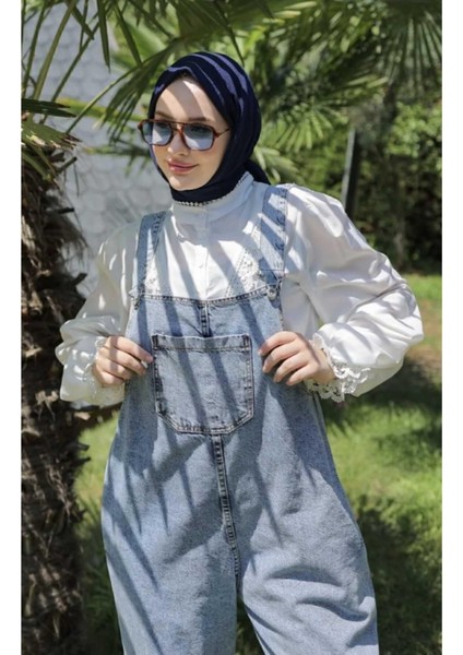 Kadın Askılı Hamile Kot Tulum