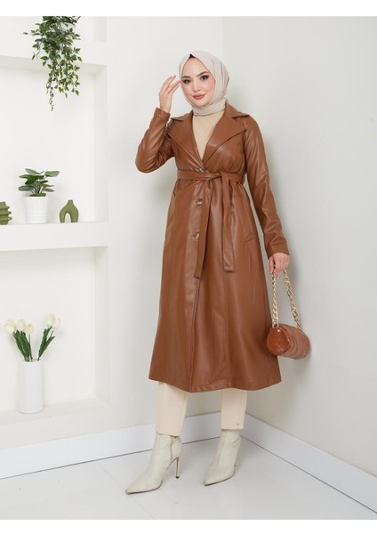 Kadın Astarlı Deri Trençkot