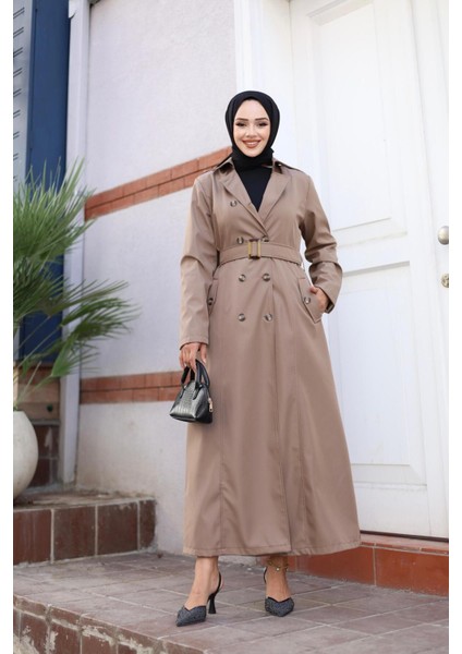 Kadın Düğmeli Kemerli Trençkot