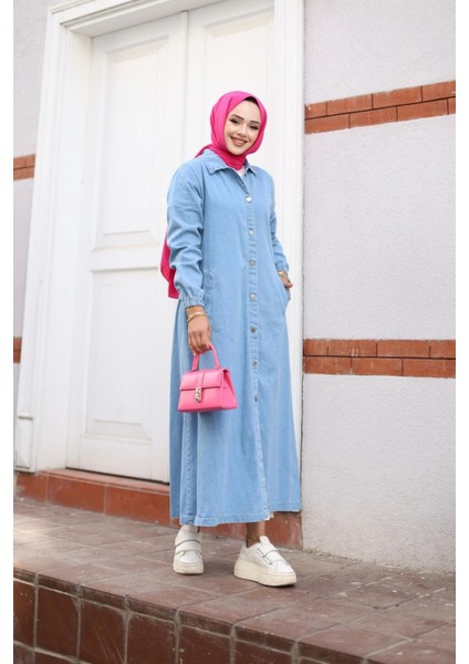 Kadın Cepli Düğmeli Denim Kot Trençkot fiyatları