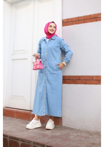 Kadın Cepli Düğmeli Denim Kot Trençkot modelleri