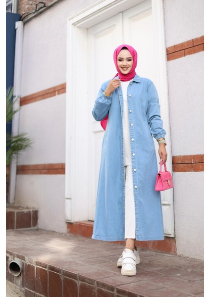 Kadın Cepli Düğmeli Denim Kot Trençkot fırsatları
