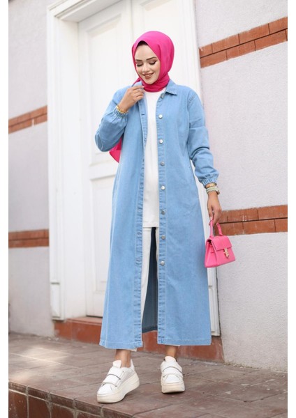 Kadın Cepli Düğmeli Denim Kot Trençkot indirimleri