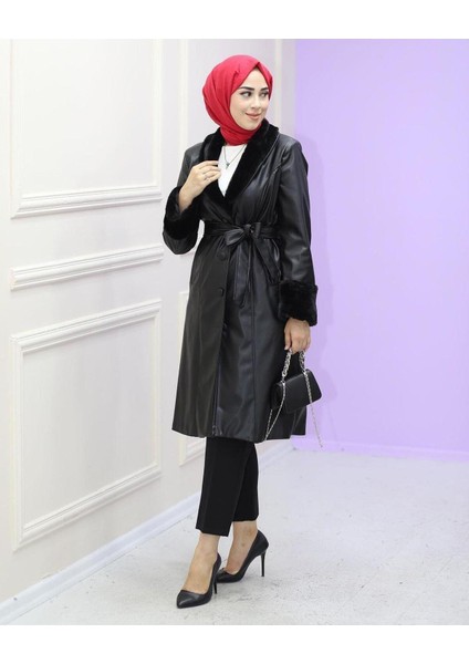 Kadın Astarlı Deri Trençkot