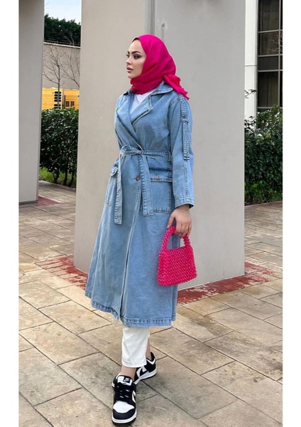 Kadın Düğmeli Kot Trençkot