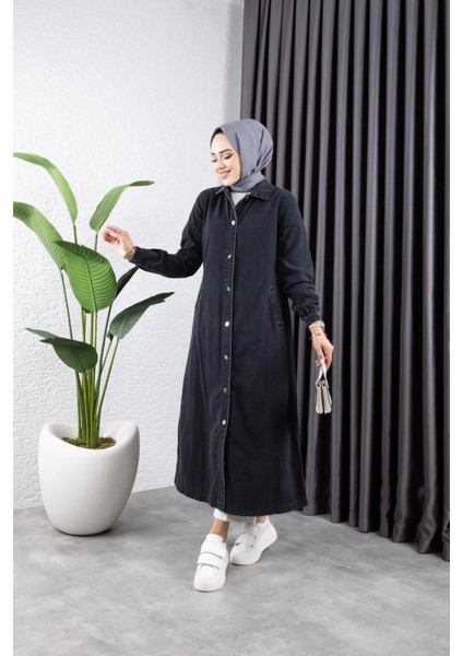 Kadın Cepli Düğmeli Denim Kot Trençkot indirimleri