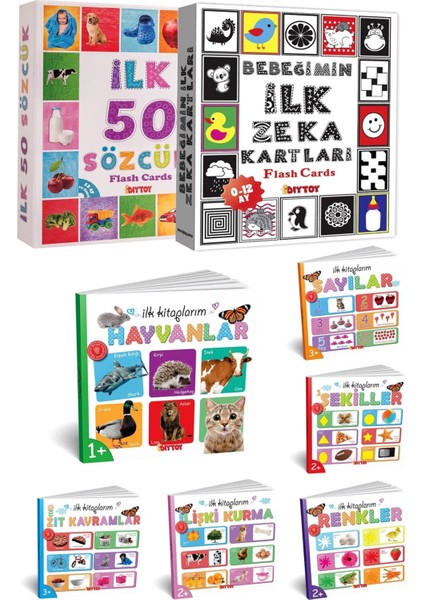 Elite Ilk Kitaplarım Set + Eğitim Seti 50 Sözcük + Bebeğimin Ilk Zeka Kartları -Eğitici Kartlar 3lü Set 1 Adet modelleri