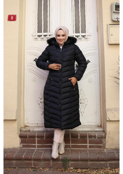 Kadın Cepli Kapüşonlu Fermuarlı Şişme Mont modelleri