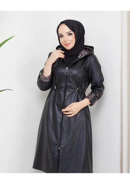 Kadın Deri Kapüşonlu Trençkot
