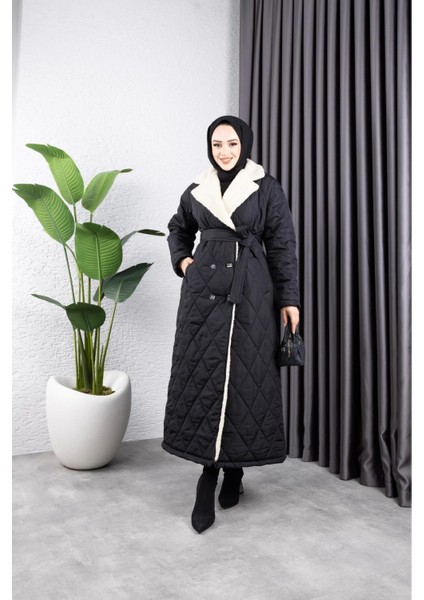 Kadın Astarlı Yandan Içi Kürklü Kapitone Uzun Mont